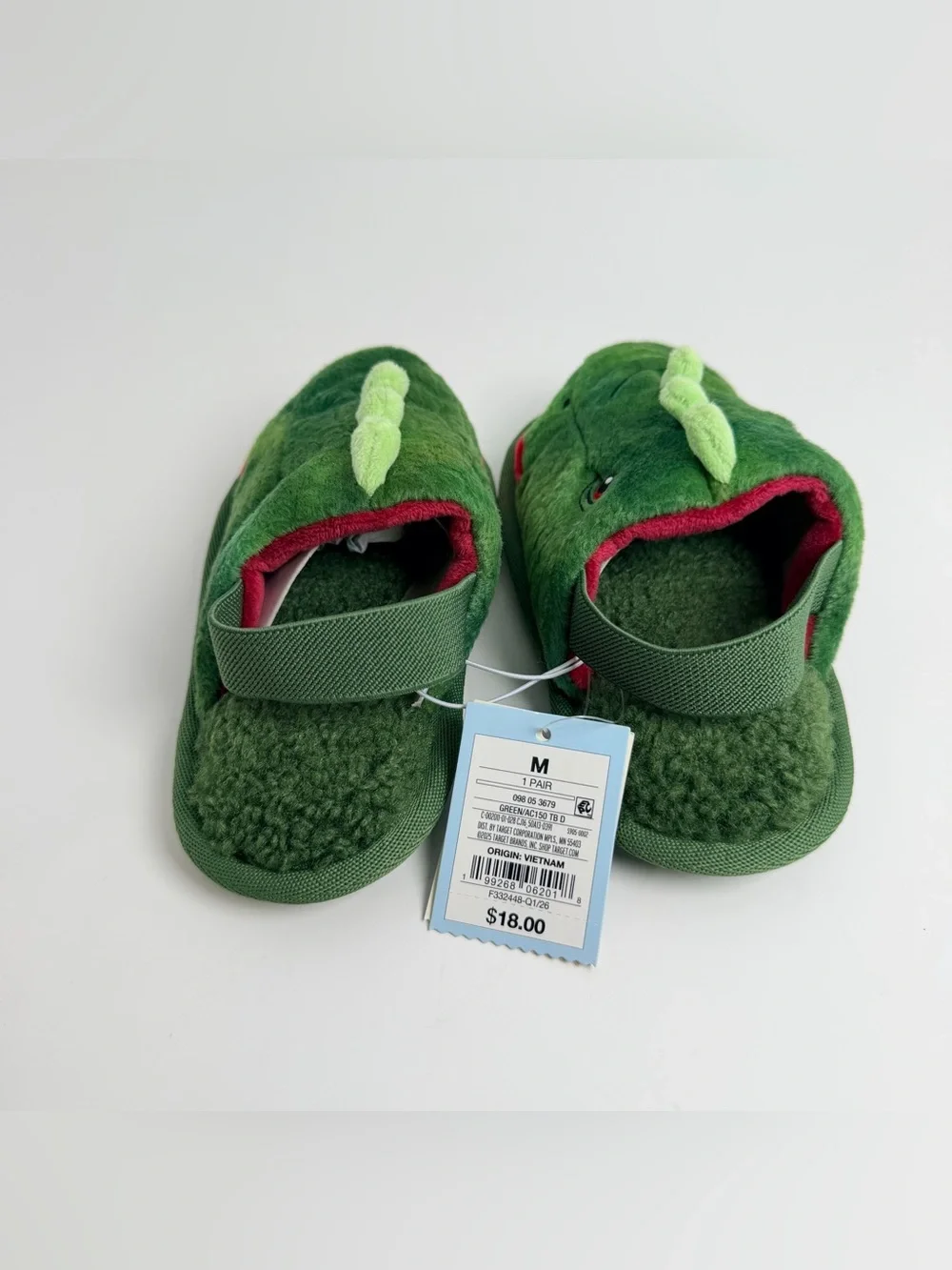Cat & Jack Green Plush Crocodile Kids Slippers